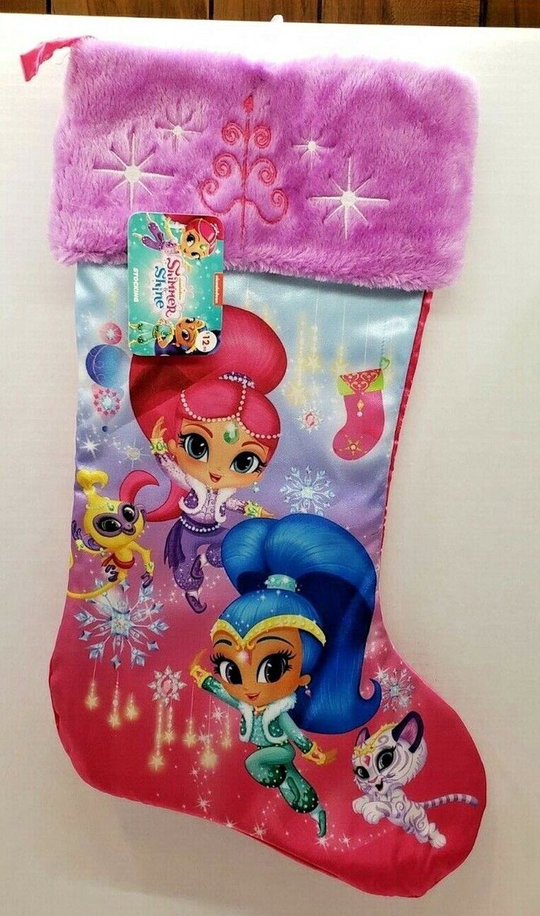 New Nickelodeon Shimmer & Shine 20" Christmas Stocking Embroidered Cuff Satin
